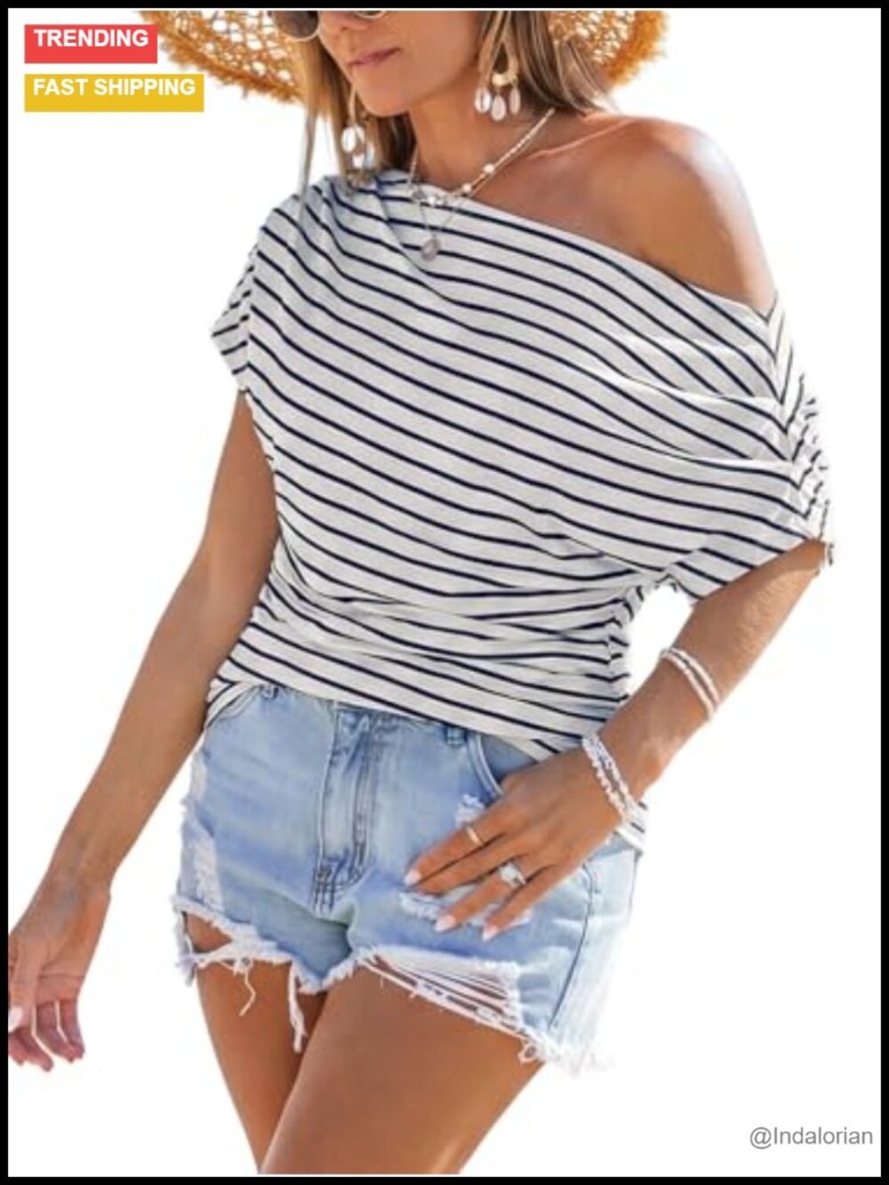 Women's Striped Off Shoulder Ruched Tee Y2K Summer Casual Top